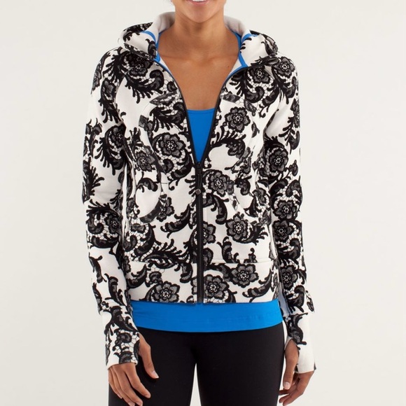Lululemon Scuba Jacket Womens 2 Floral Full Zip Laceoflage Polar Cream Black - Picture 1 of 15